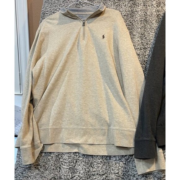 Polo Ralph Lauren Mens Large Set Of 2‎ Tan Grey Rib Sweatshirt 1/4 Zip Preppy - Picture 4 of 14